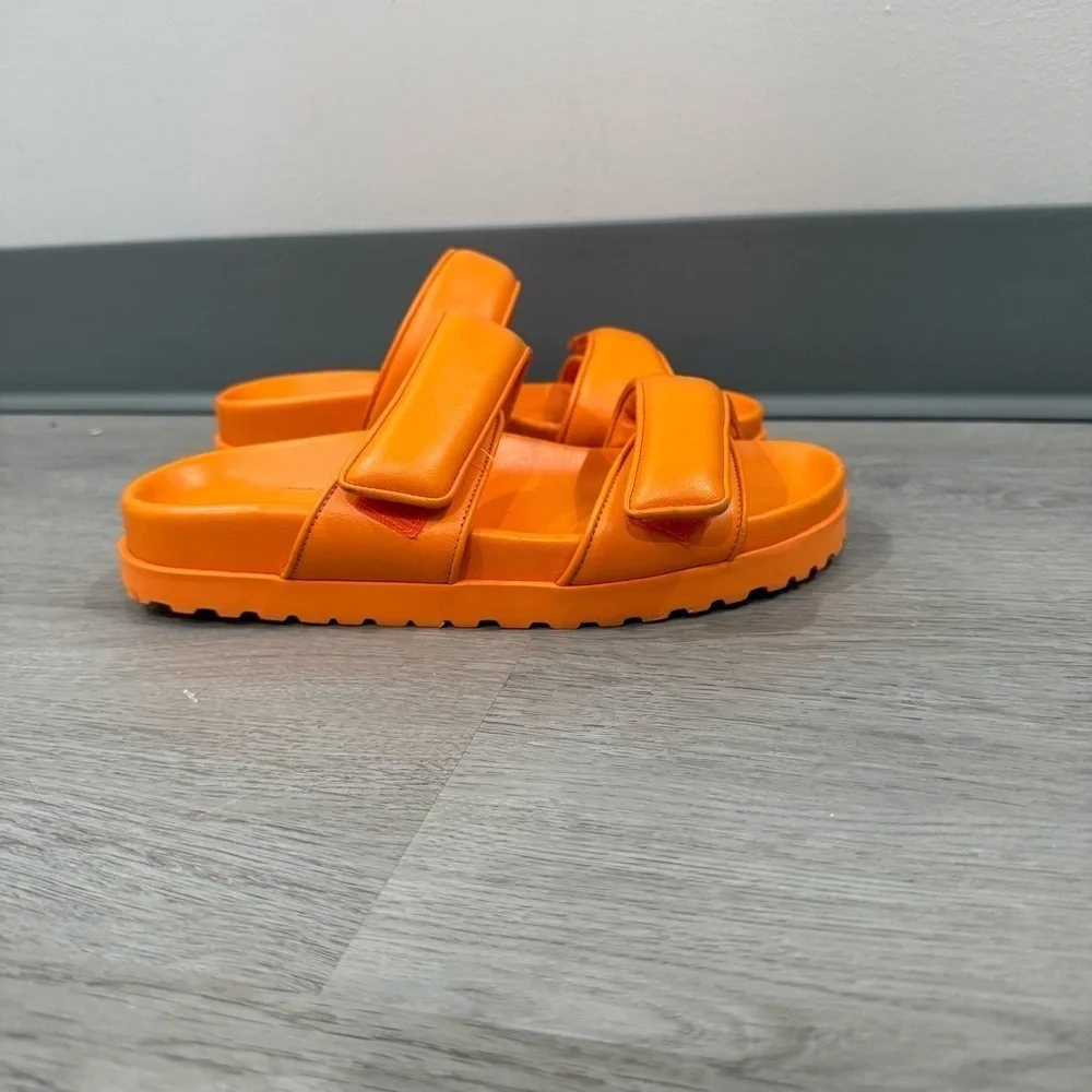 Gia Borghini x Pernille Teisbaek Sandals Leather Slides in Orange Leather
